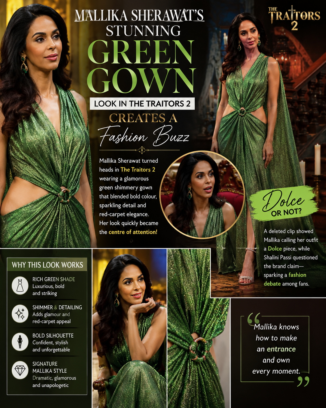 Mallika Sherawat’s Green Gown Steals the Spotlight in The Traitors 2