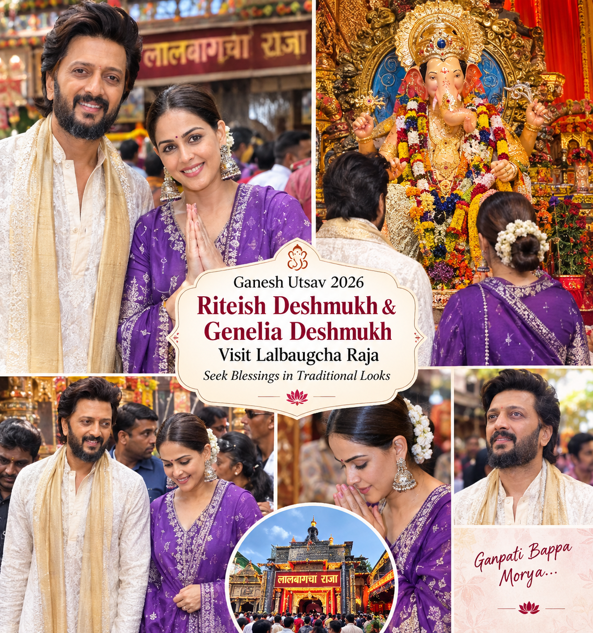 Riteish Deshmukh and Genelia Deshmukh Seek Bappa’s Blessings at Lalbaugcha Raja 2026